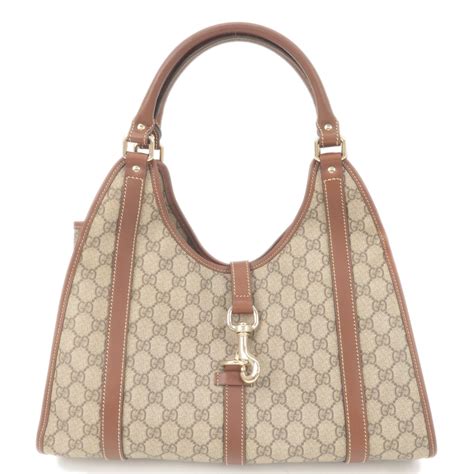 gucci 203494|GUCCI Jackie GG Supreme Leather Shoulder Bag Beige Brown .